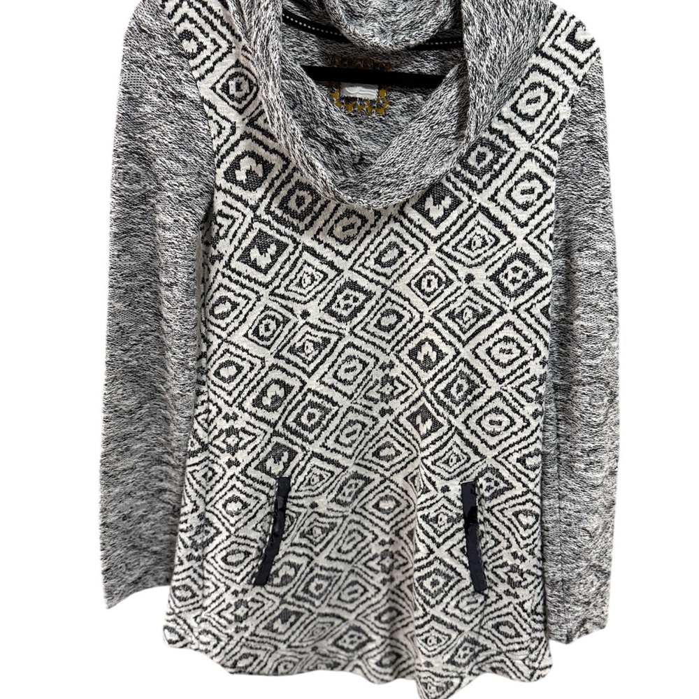 Anthropologie Gray and Black Cowl Neck Sweater with Geometric Pattern